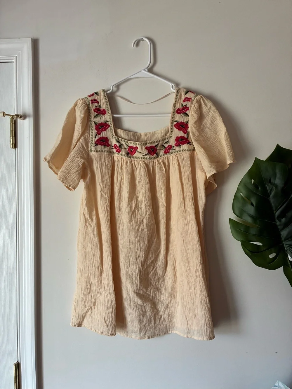 Easel 100% Cotton Embroidered Square-Neck Women’s Top